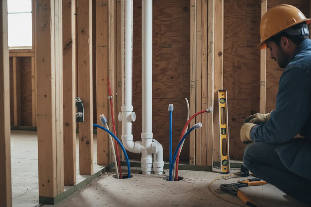 Drain and supply rough-in during Sump Pump Repair in Statham